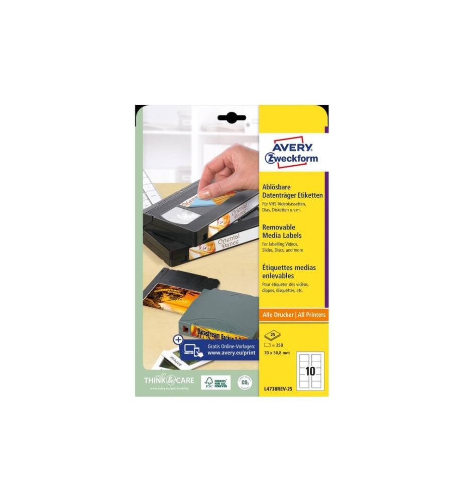 AVERY - Zweckform Étiquettes de disquettes L4738REV-25 70 x 50,8 mm