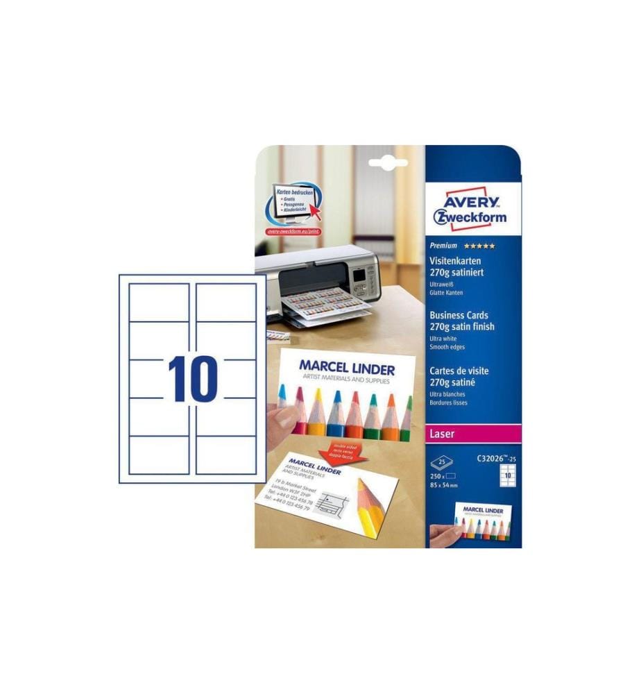 AVERY - Zweckform Étiquettes de cartes de visite 85 x 54 mm, 270 g/m² 250 pièces