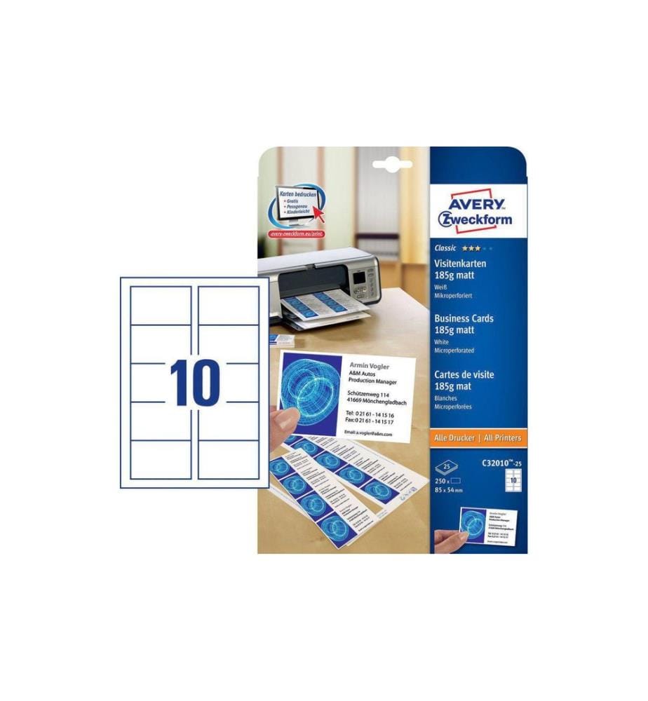 AVERY - Zweckform Étiquettes de cartes de visite 85 x 54 mm 250 pièces