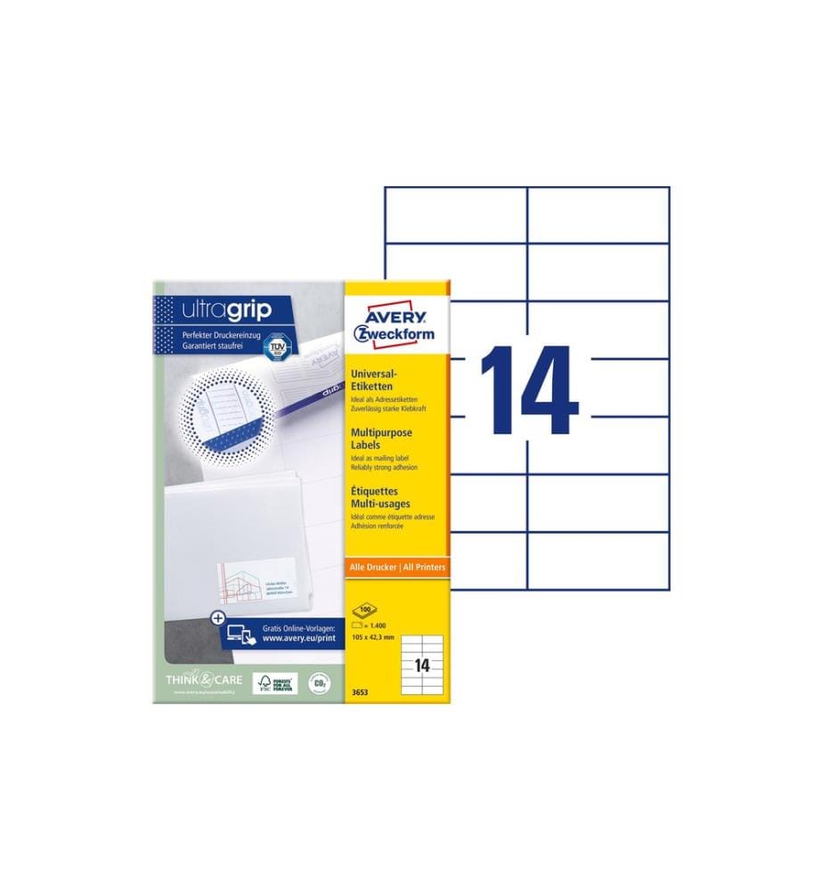 AVERY - Zweckform Étiquettes universelles 3653 105 x 42.3 mm, 100 feuille