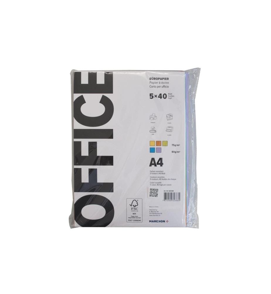 Office - Papier pour photocopie A4 Vert/Bleu/Orange/Violet/Jaune 200 Pièce/s