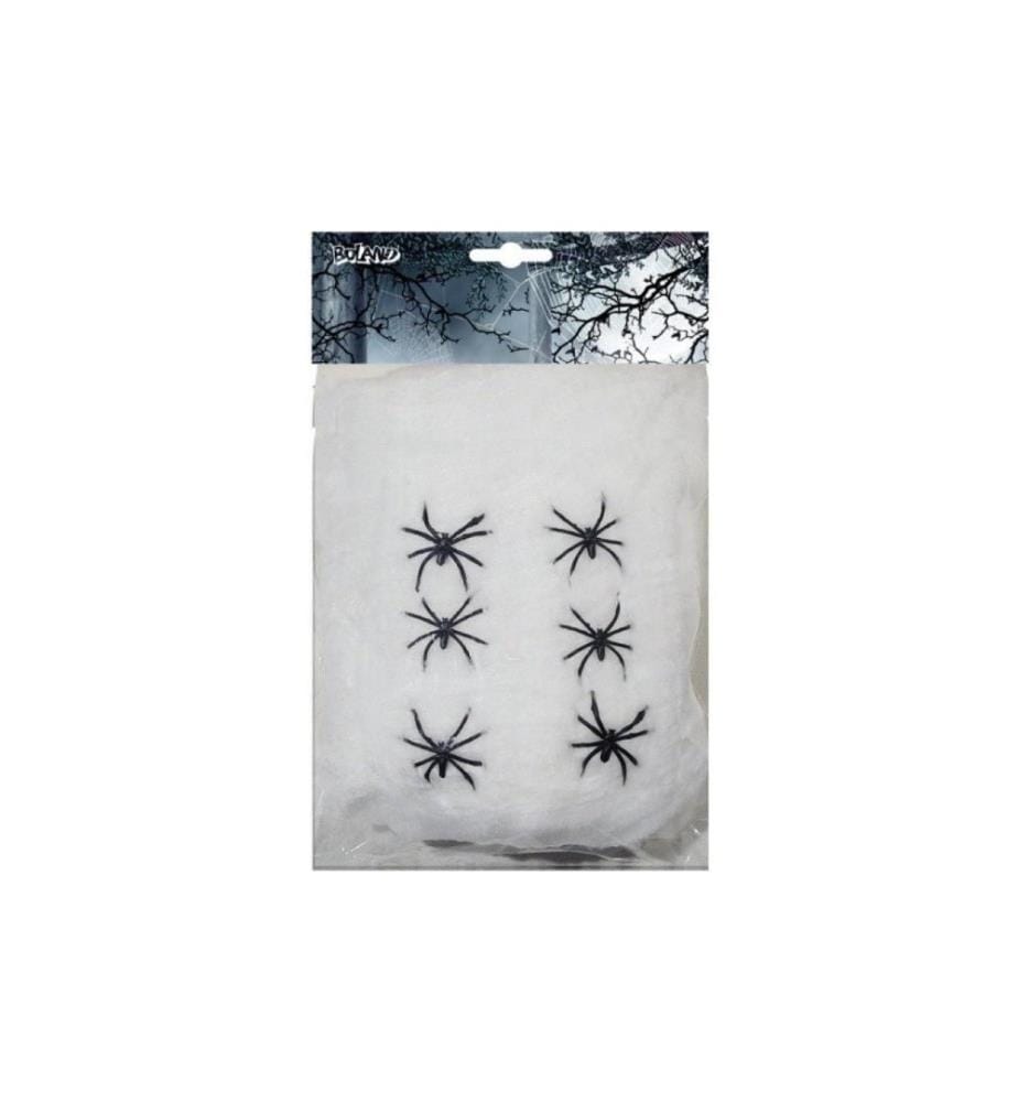 AMSCAN - Ragnatela avec 6 araignées noires 100 g, blanc