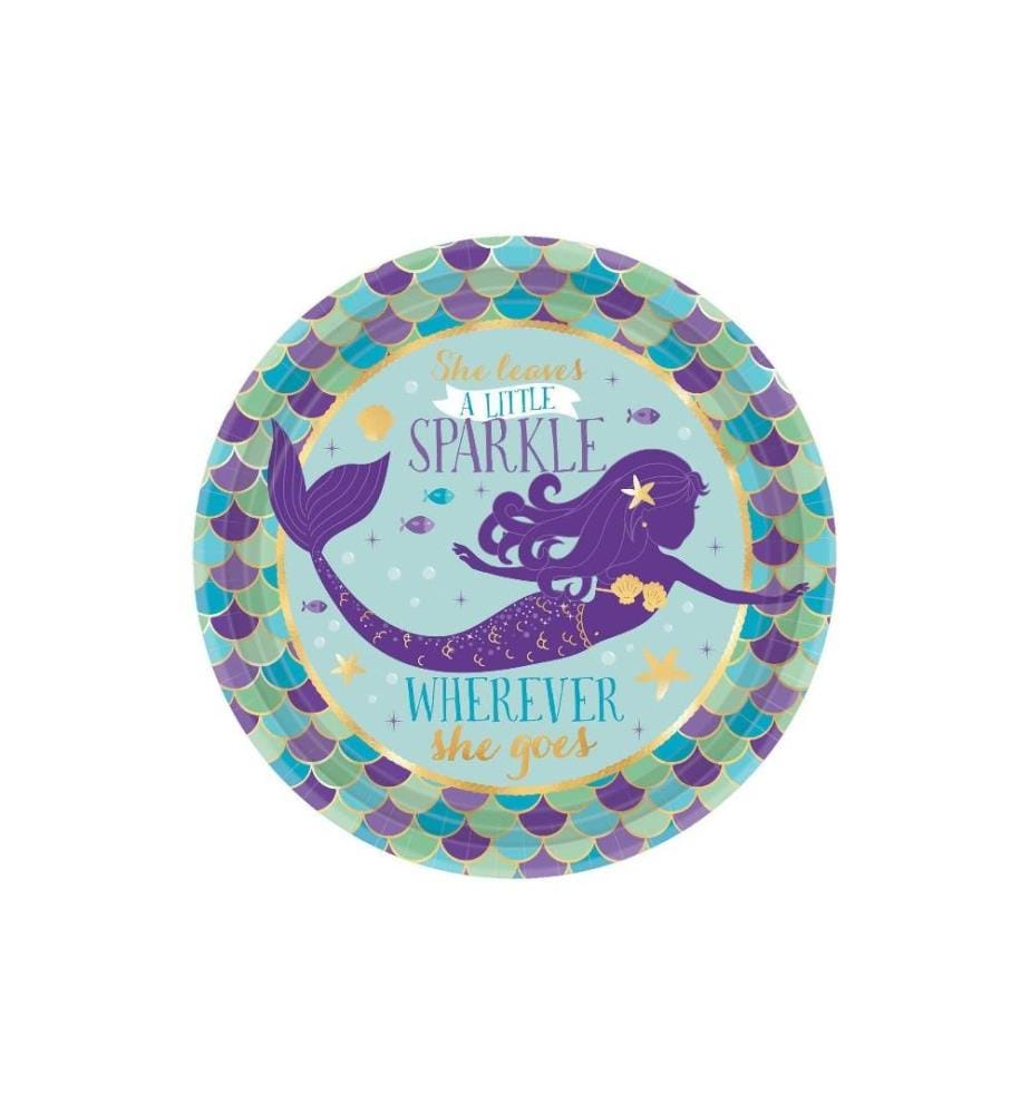 AMSCAN - Assiettes jetables Mermaid 23 cm, 8 Pièce/s, Violet