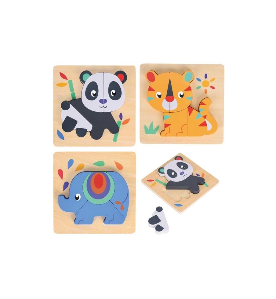 SPIELBA - Holzspielwaren Ensemble de puzzles avec panda, éléphant, girafe