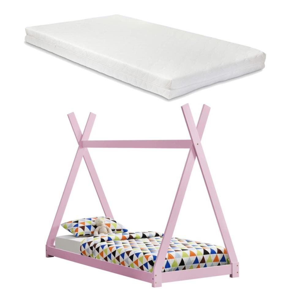Lit d'enfant Onejda 90x200 cm avec matelas Tipi en pin rose