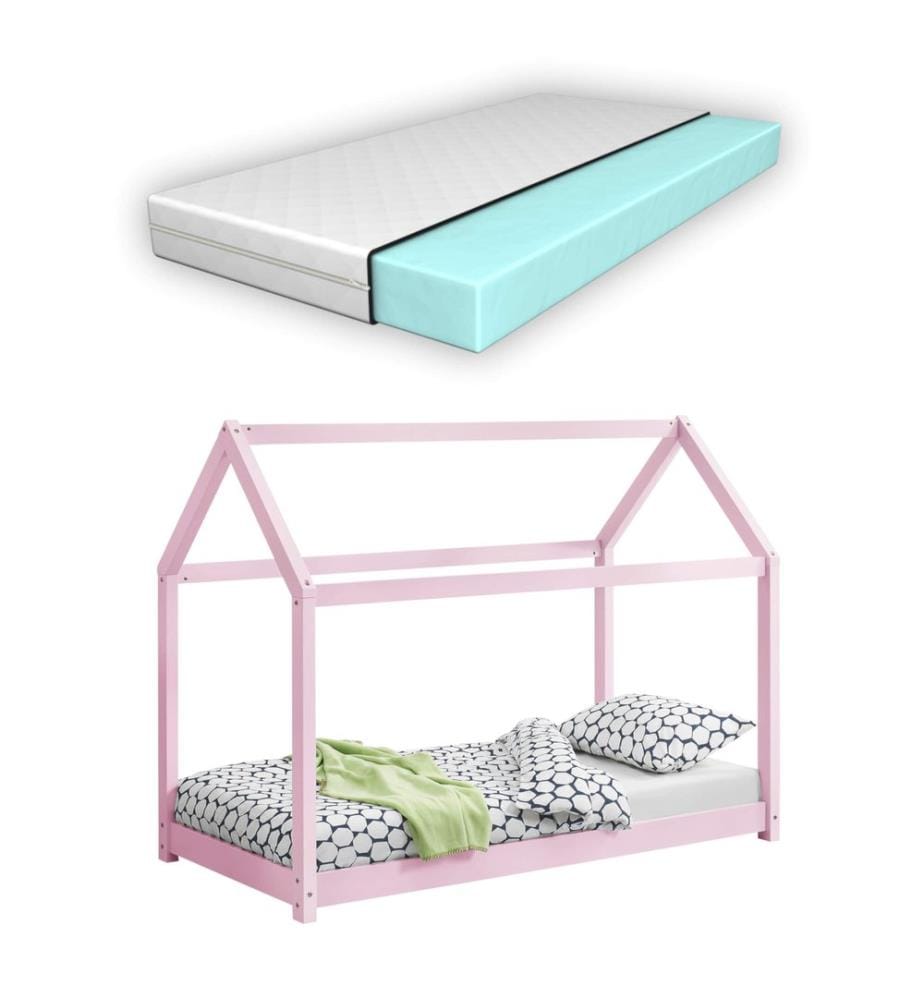 Lit d'enfant Netstal 80x160 cm avec matelas rose