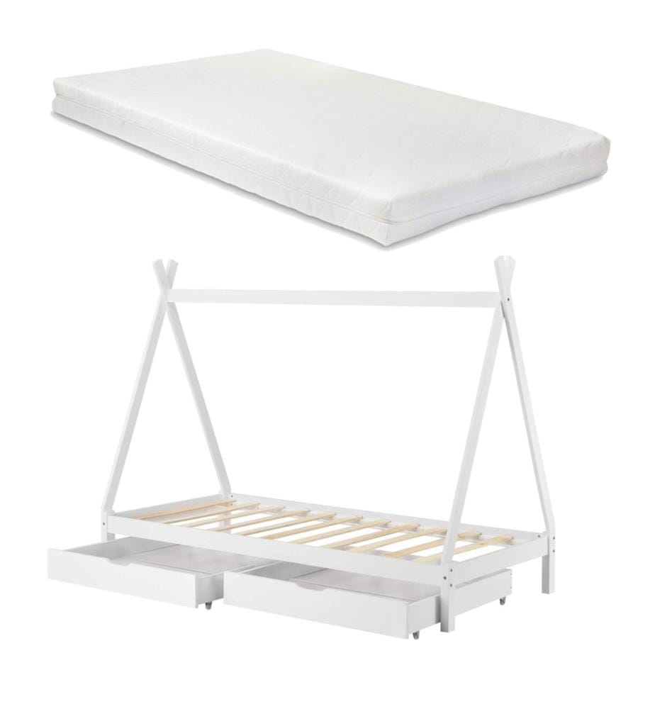 Lit d'enfant Maine 90x200 cm Tipi avec 2 tiroirs et matelas