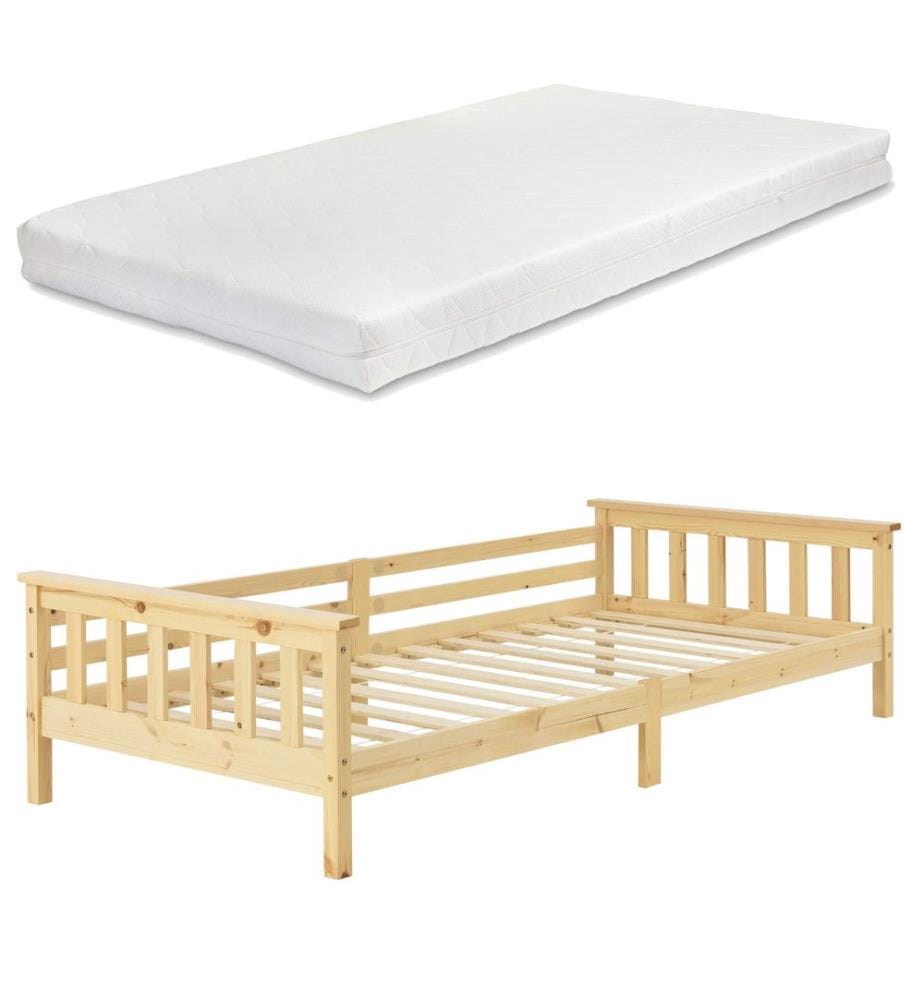 Lit d'enfant Nuuk 90x200 cm avec matelas et rangement en bois
