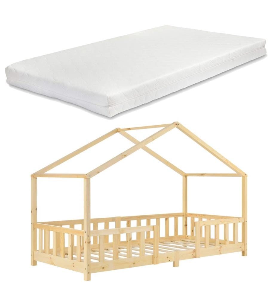 Lit d'enfant Treviolo 90x200 cm avec matelas et barreaux en bois