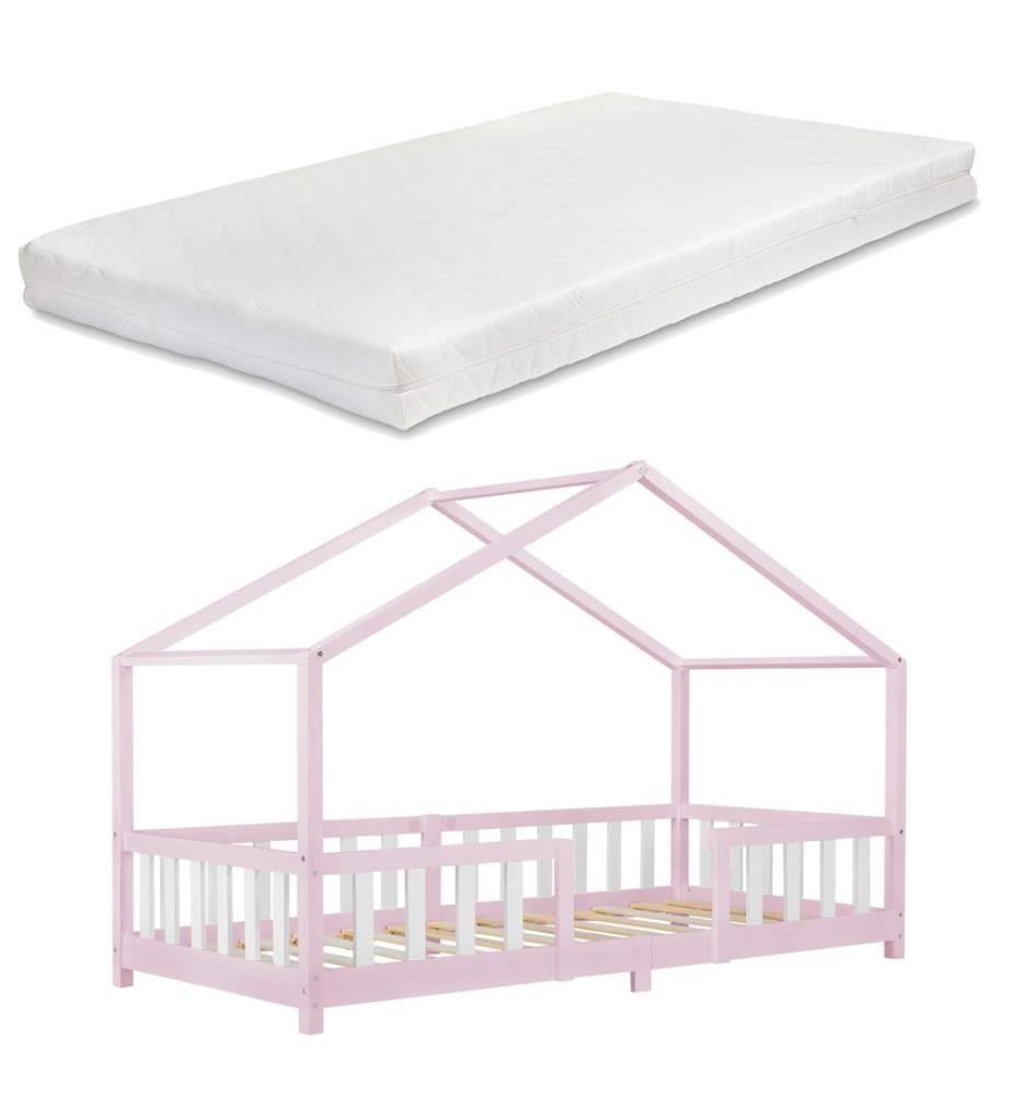 Lit d'enfant Treviolo 90x200 cm avec matelas et barreaux Rose