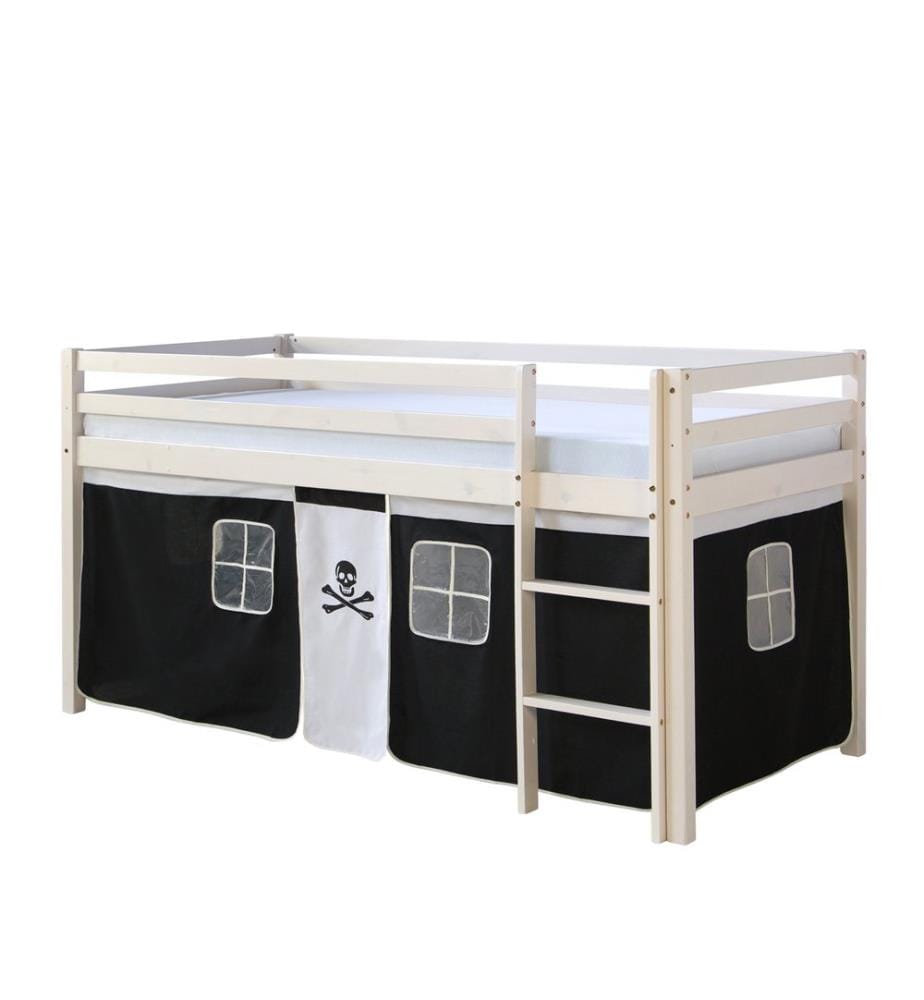 Lit surélevé d'enfant 90x200 cm en bois blanc-noir