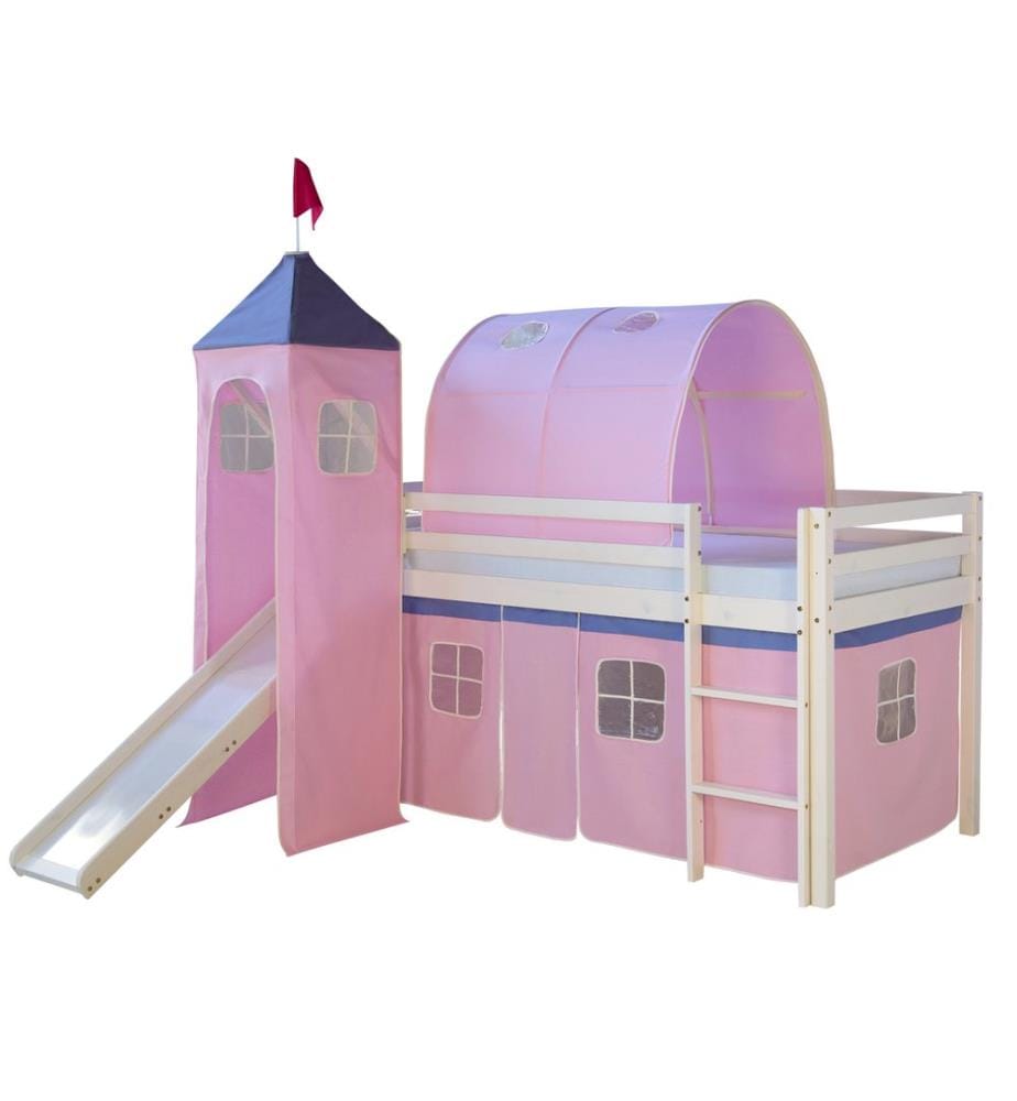 Lit surélevé d'enfant 90x200 cm en bois blanc-rose