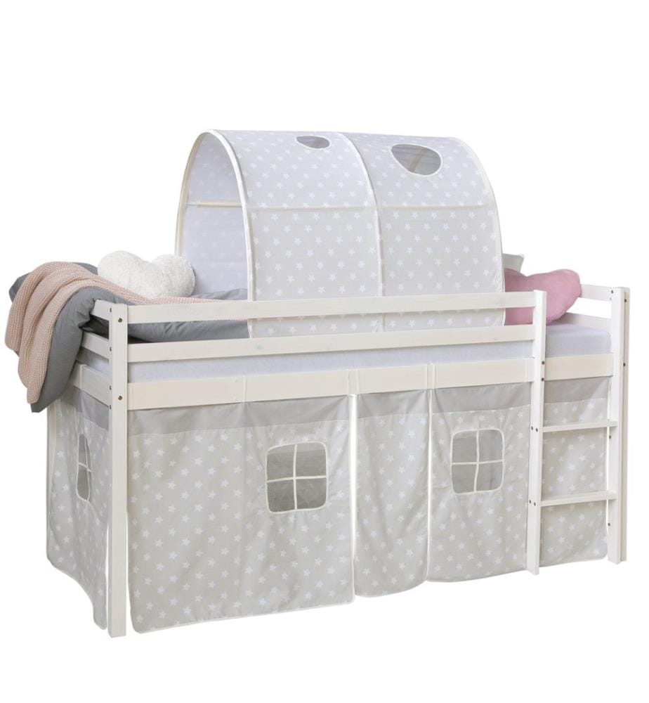 Lit d'enfant superposé Lit surélevé 90x200 cm en bois blanc-gris