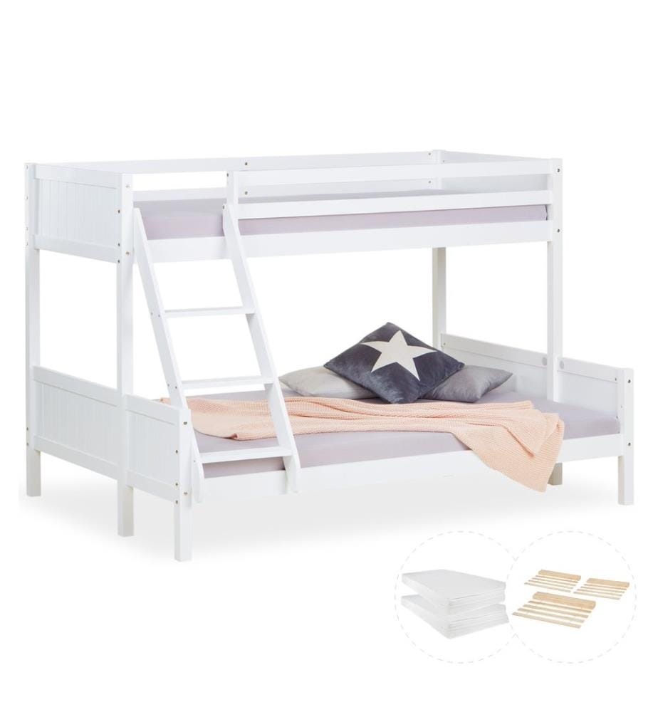 Lit surélevé d'enfant lit double 90x200 cm en bois blanc