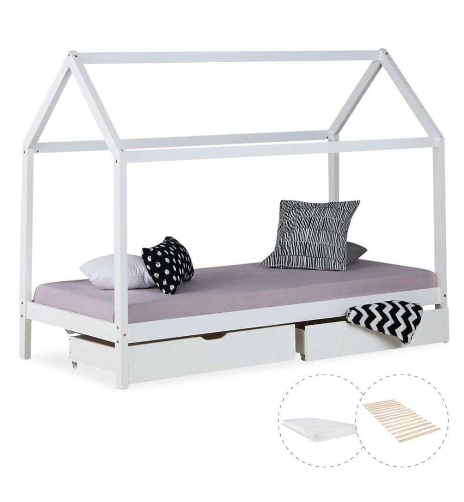Lit d'enfant 90x200 cm en bois blanc