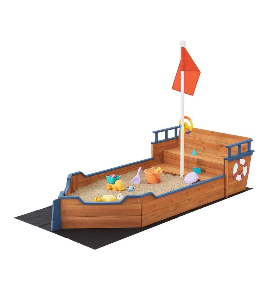 Bac à sable Mestia style bateau pirate 136 x 193 x 94 cm, bois naturel
