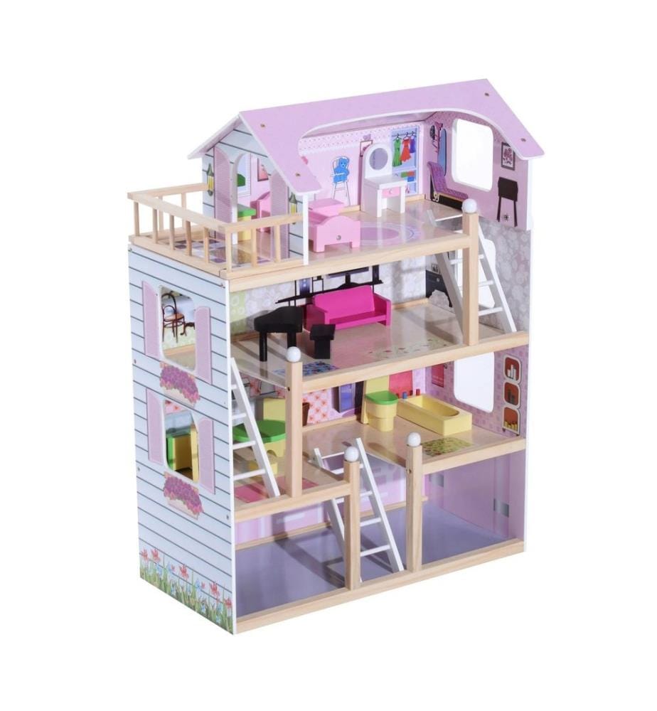 Maison de poupées XL à 4 étages, 80 cm, meubles compris