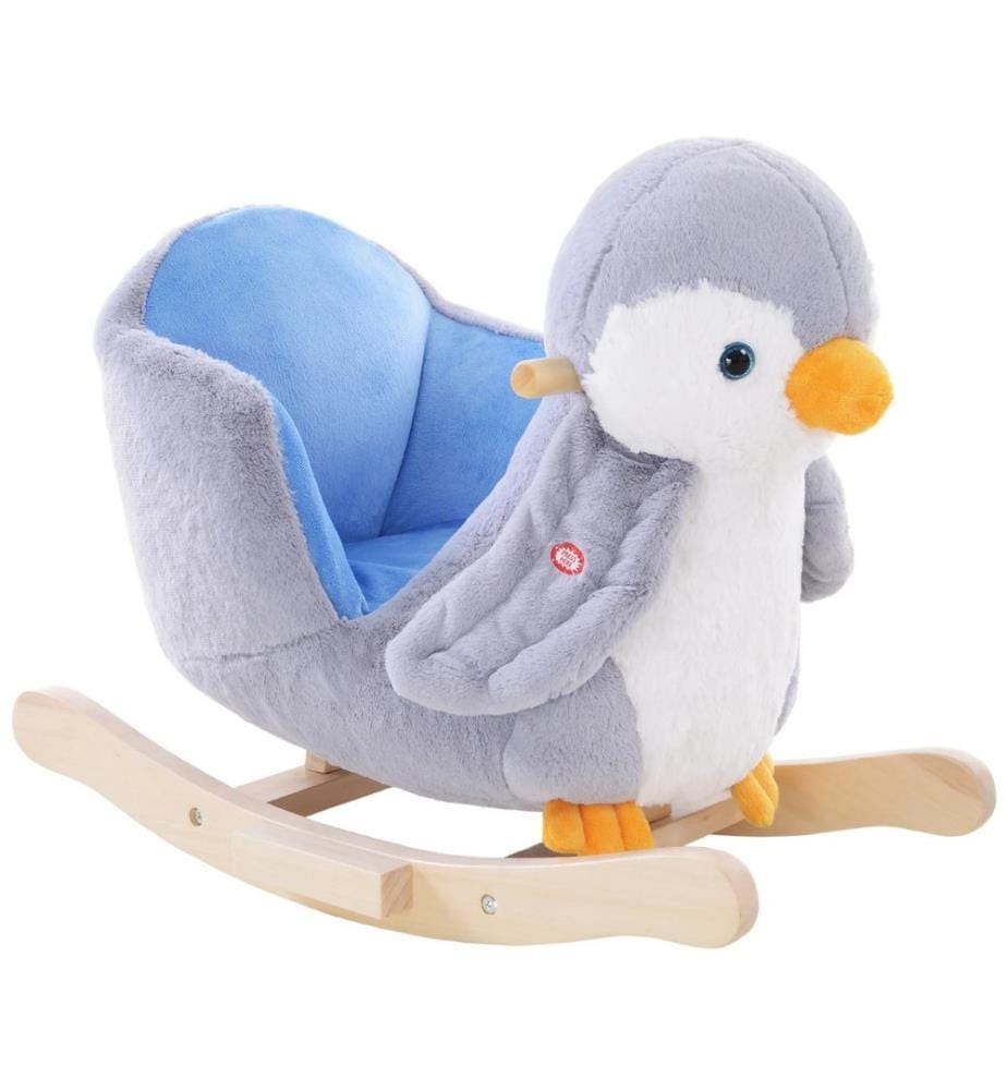 Cheval à bascule en forme de pingouin avec son