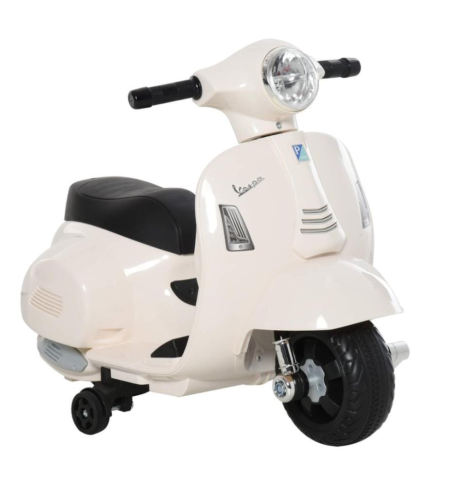 Moto électrique pour enfants Vespa avec roues d'appui, blanche