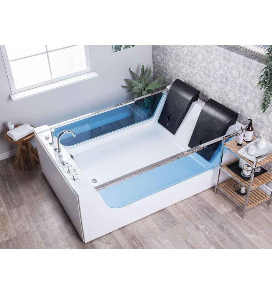 Baignoire d'angle à remous avec LED CURACAO 180 x 120 cm Blanc