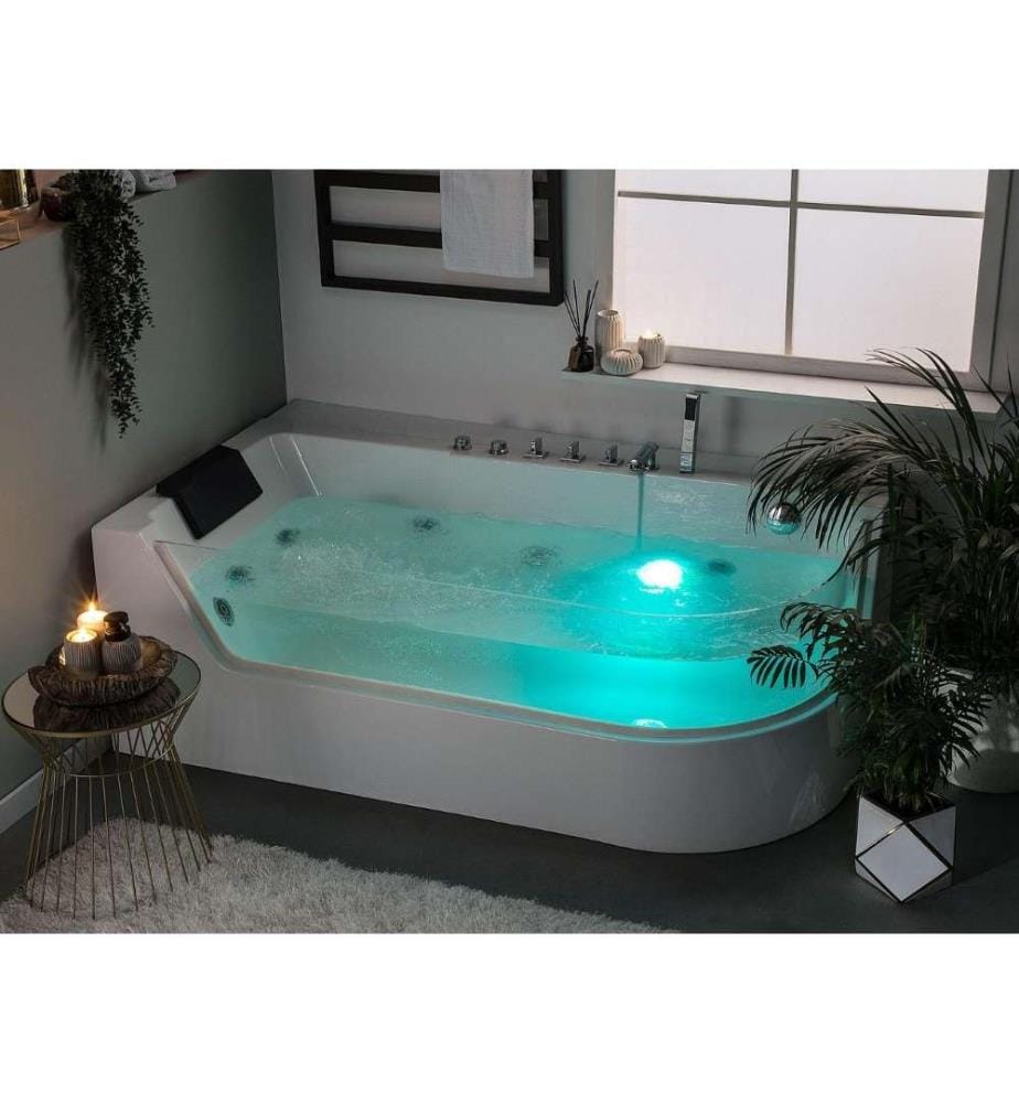 Baignoire d'angle à remous avec LED ACUARIO Côté droit 170 x 80 cm Blanc