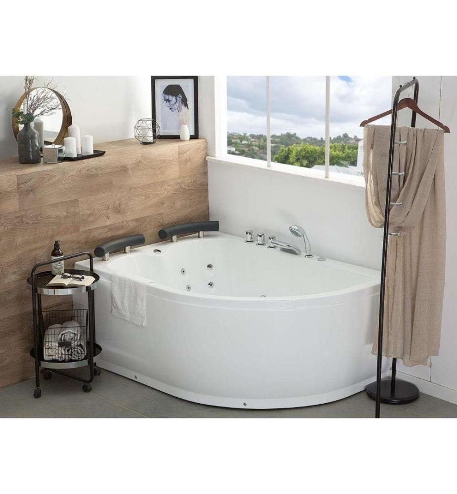 Baignoire d'angle à remous avec LED PARADISO Côté droit 158 x 113 cm Blanc