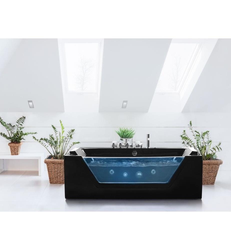 Baignoire d'angle à remous avec LED SAMANA 174 x 79 cm Noir