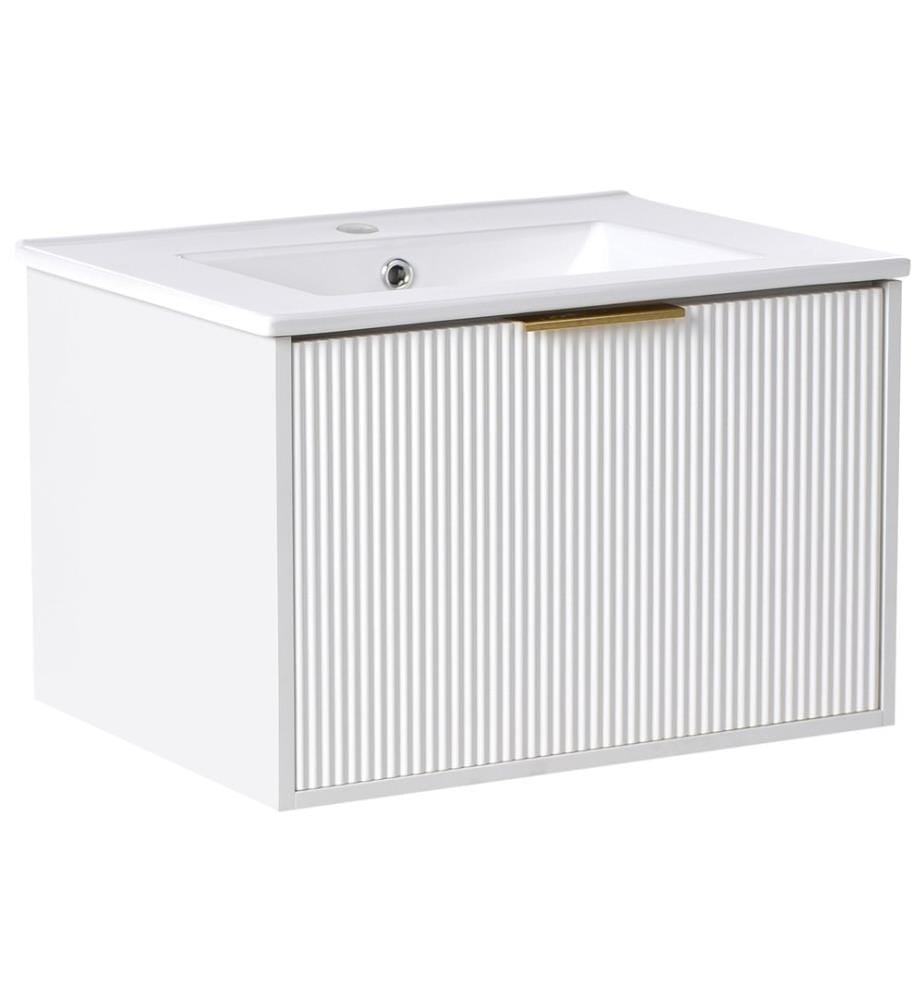 Meuble-lavabo mural avec vasque avec poignée dorée TILCARA Blanc