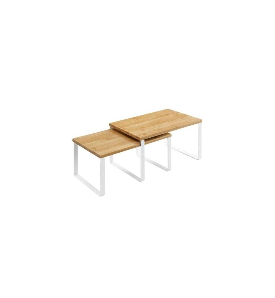 Songmics - Étagère Lot de 2, bambou, Naturel/Blanc