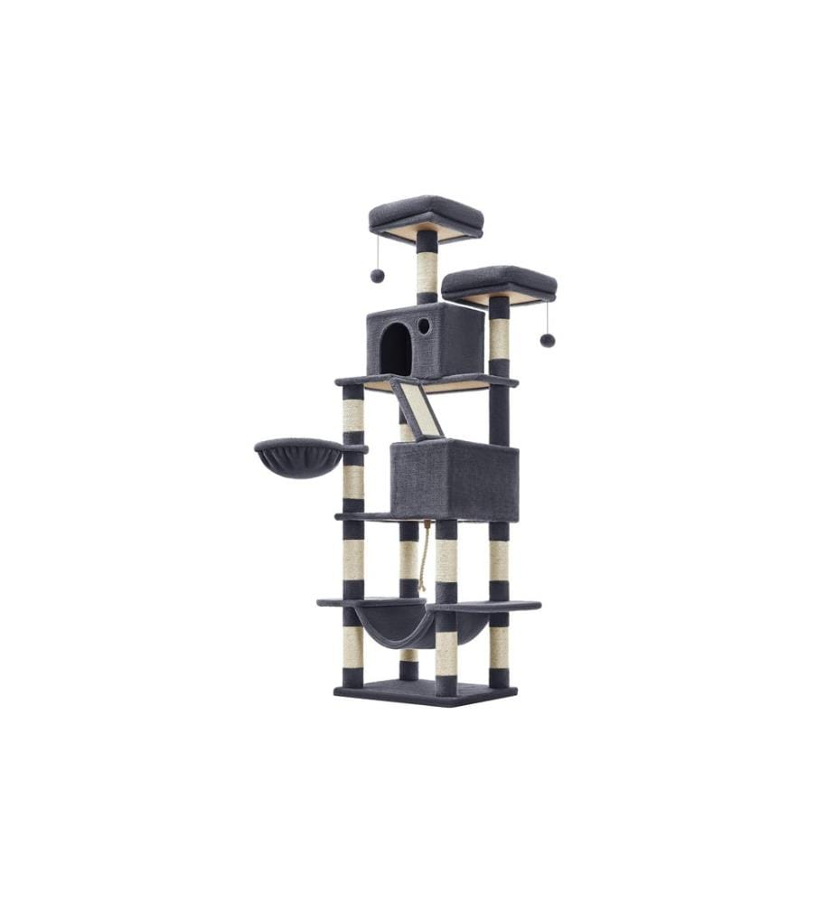 Feandrea - Arbre à chat XXL, 206 cm, gris fumé/beige