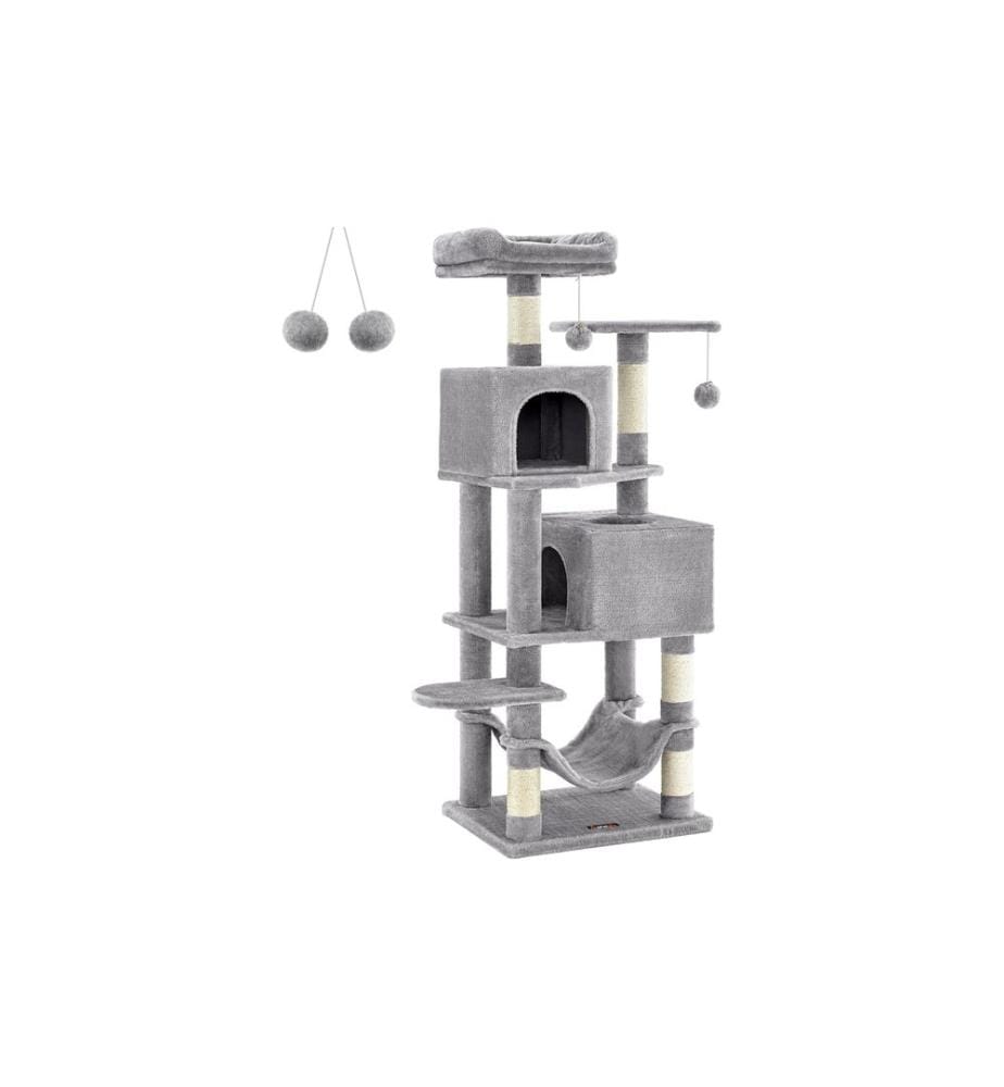 Feandrea - Arbre à chat avec 2 cavités 155 cm, Gris/Beige