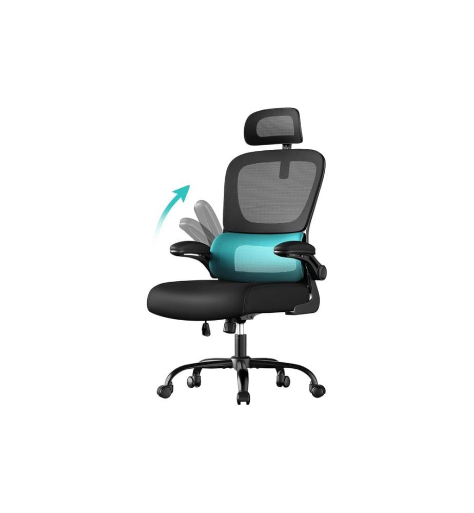 Songmics - Chaise de bureau avec accoudoirs Noir