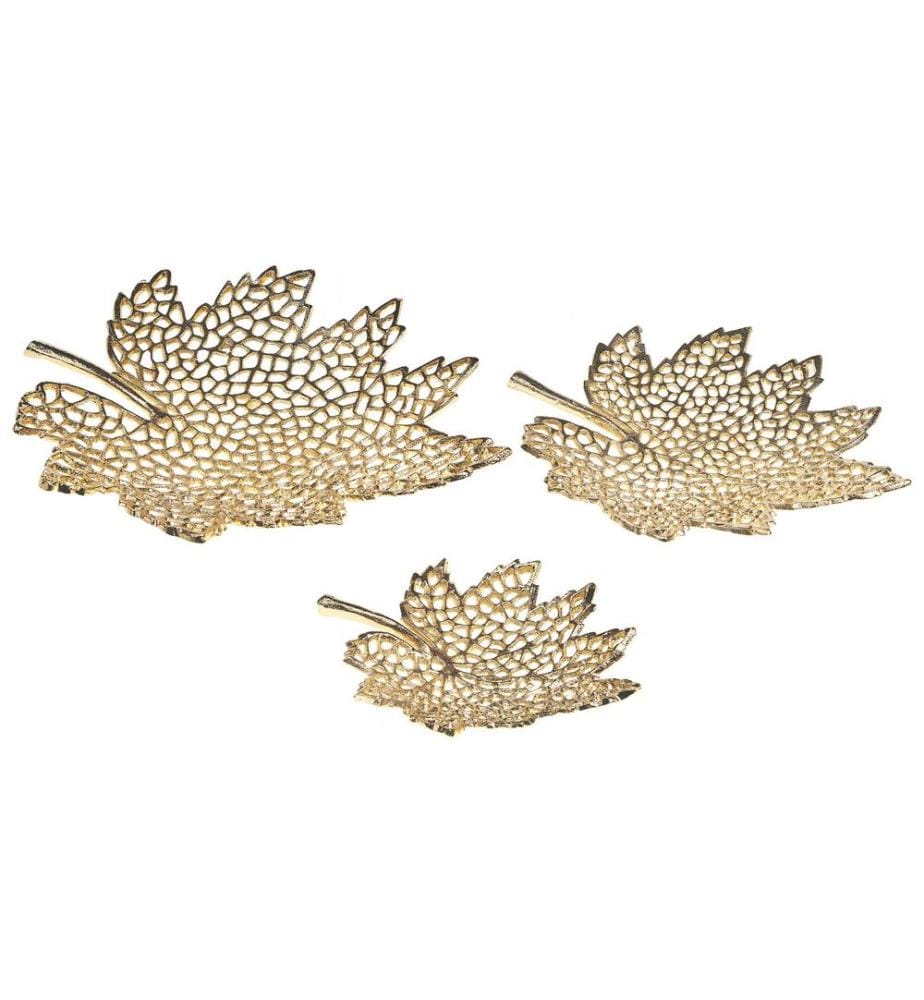 Lot de 3 boîtes à bibelots Feuille PEMALI Métal Doré