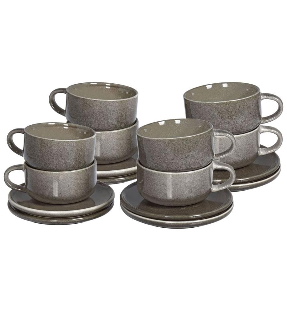 Lot de 8 tasses avec soucoupes COSTMARY Grès Gris