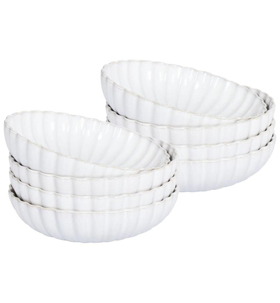 Lot de 8 assiettes creuses NETTLE Grès Blanc cassé