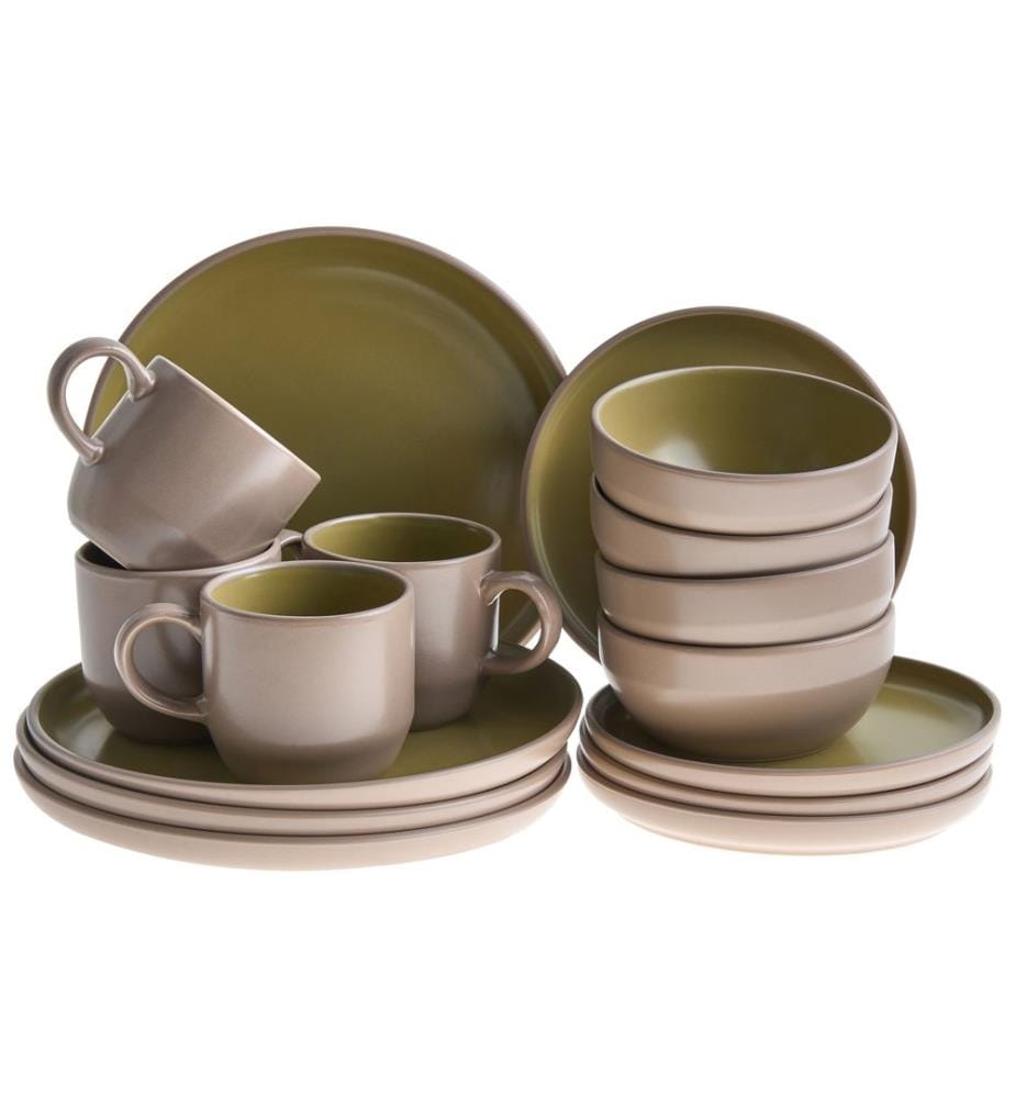 Set de 16 couverts de table NUTMEG Grès Beige/vert