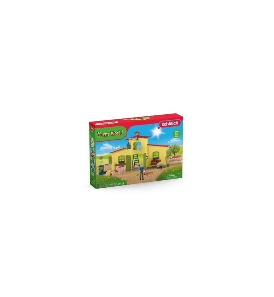 SCHLEICH - Ensemble de pions Farm World Étable avec animaux et accessoires
