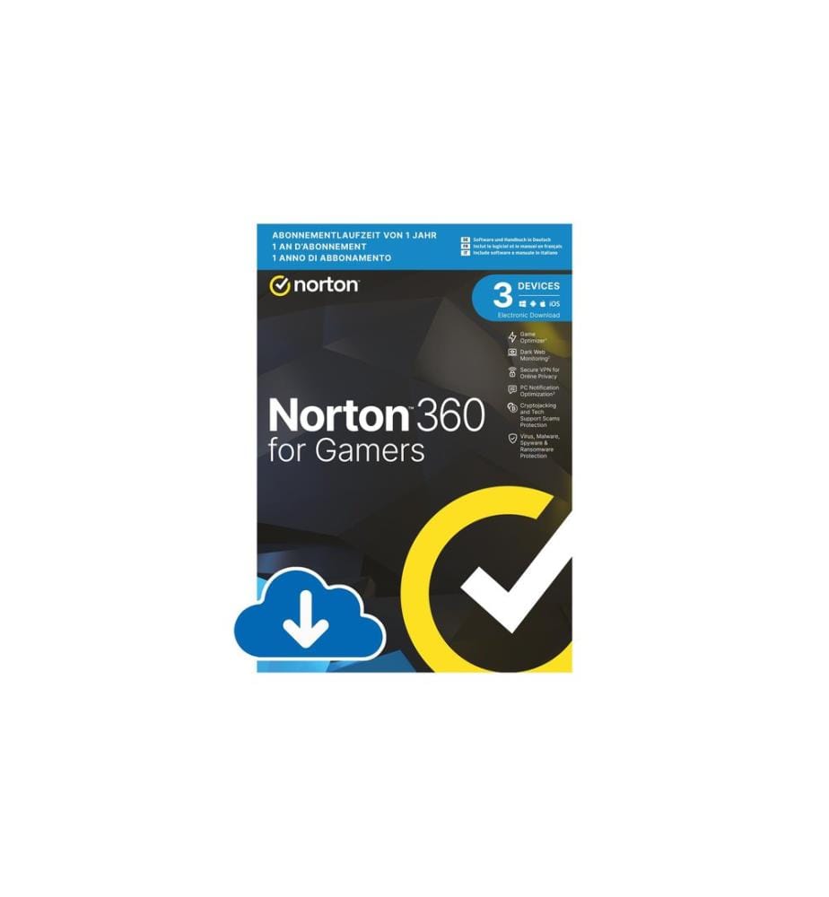 Norton - Norton - 360 for Gamers ESD, version complète, 3 PC, 1 an
