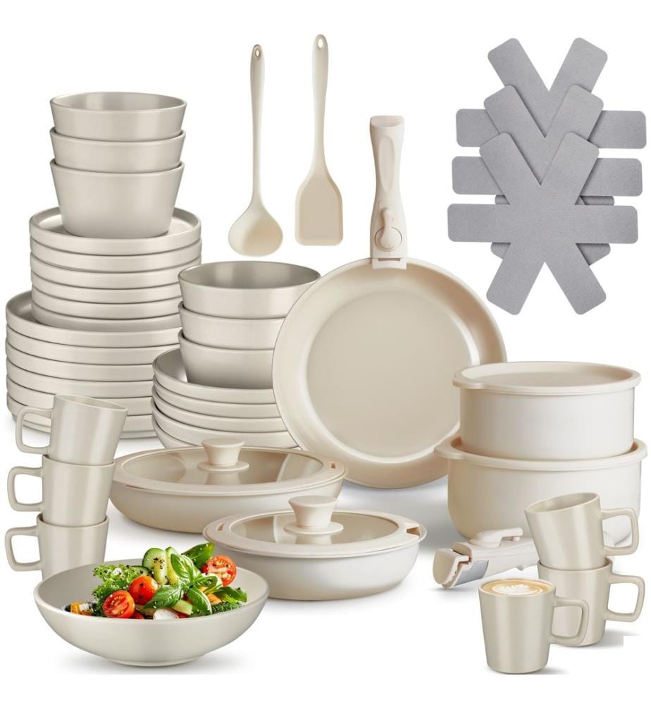 Kit de cuisine pour démarrer pour 6 personnes avec vaisselle, casseroles, etc - taupeblanc, 46