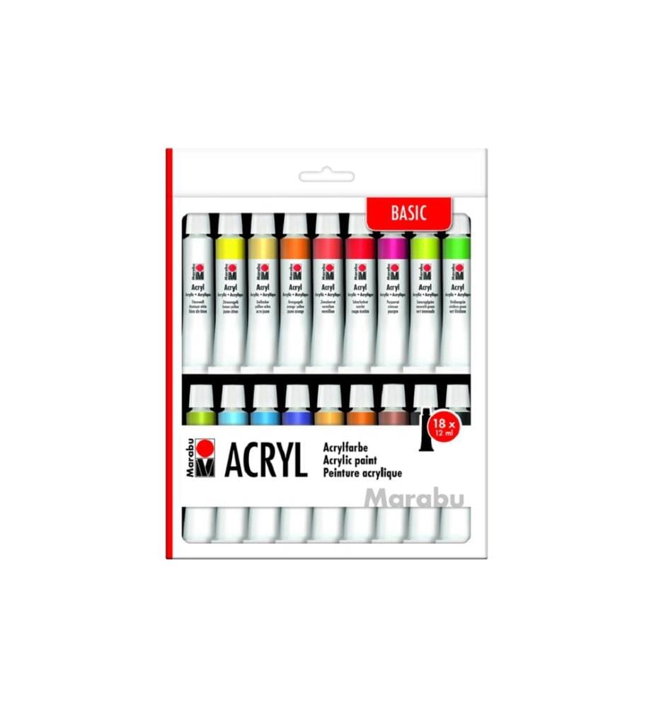 MARABU - Peinture acrylique 18 x 12 ml 12 ml, Multicolore