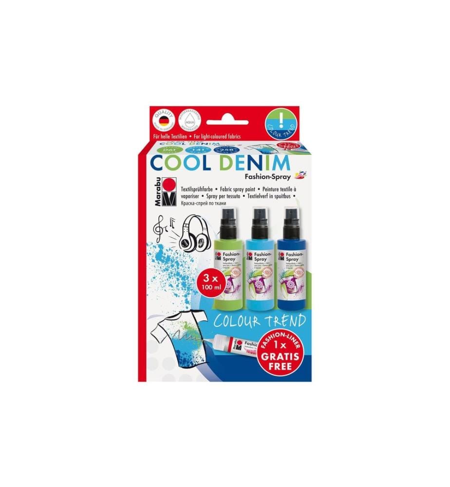 MARABU - Peinture pour textile Fashion Spray 100 ml 3 pièces
