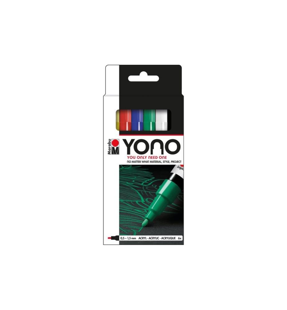 MARABU - Marqueur acrylique YONO Set 0.5 - 1.5 mm, 6 pièces, Multicolore