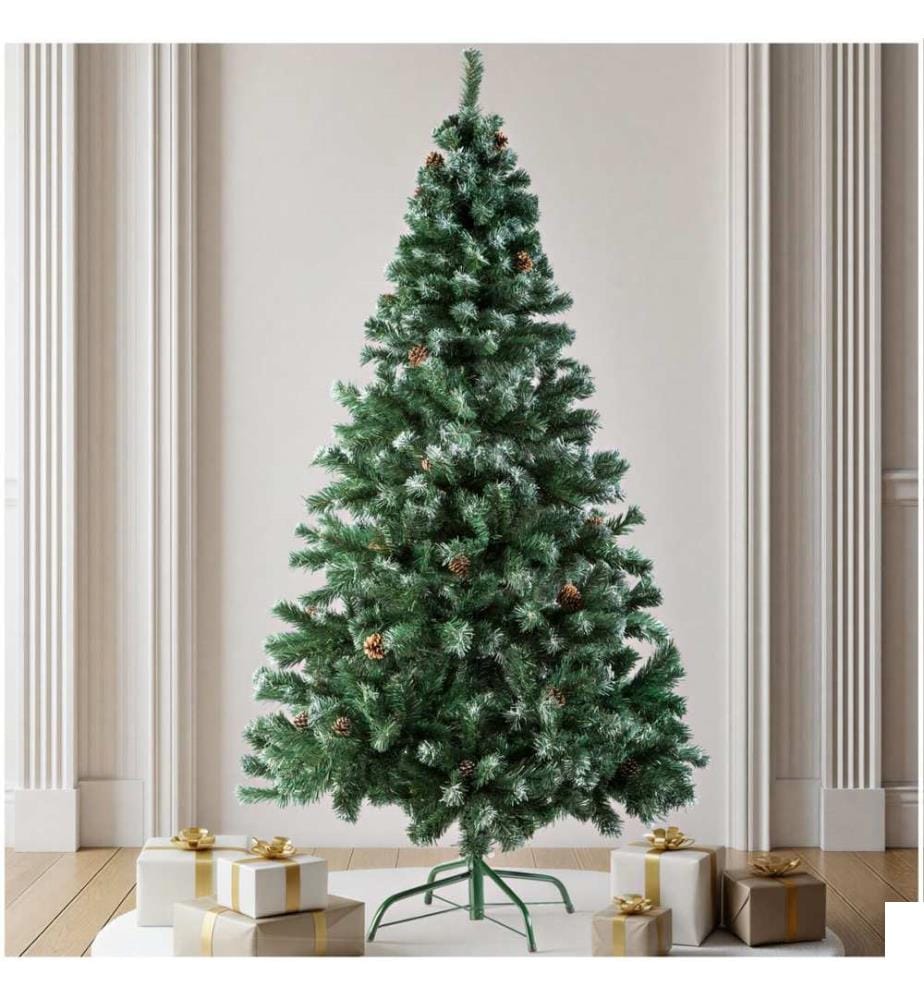 Sapin de Noël artificiel avec pommes de pin et support métallique 180 cm - sans guirlandes lumineuses