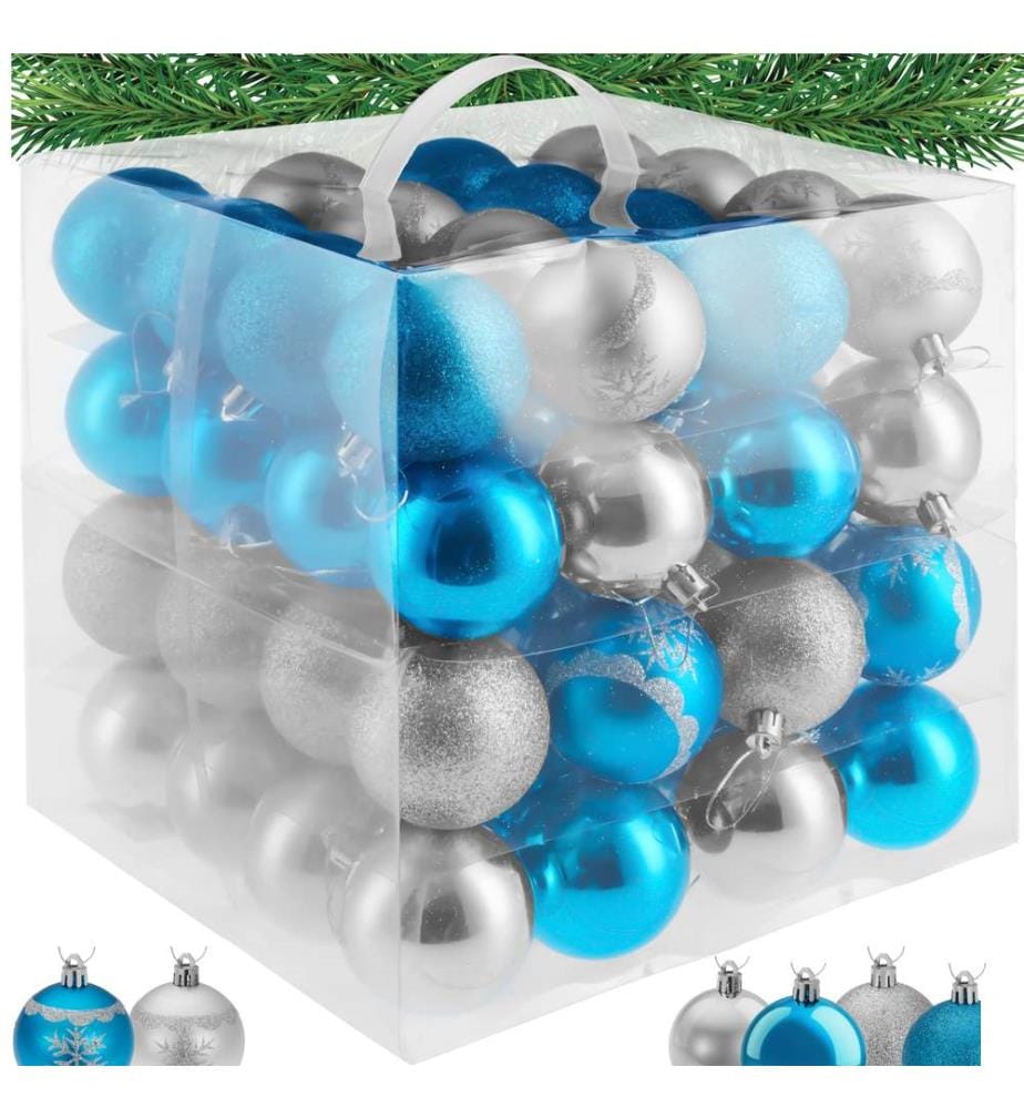 Lot de 64 boules de Noël argentées et bleues - argentéesbleues