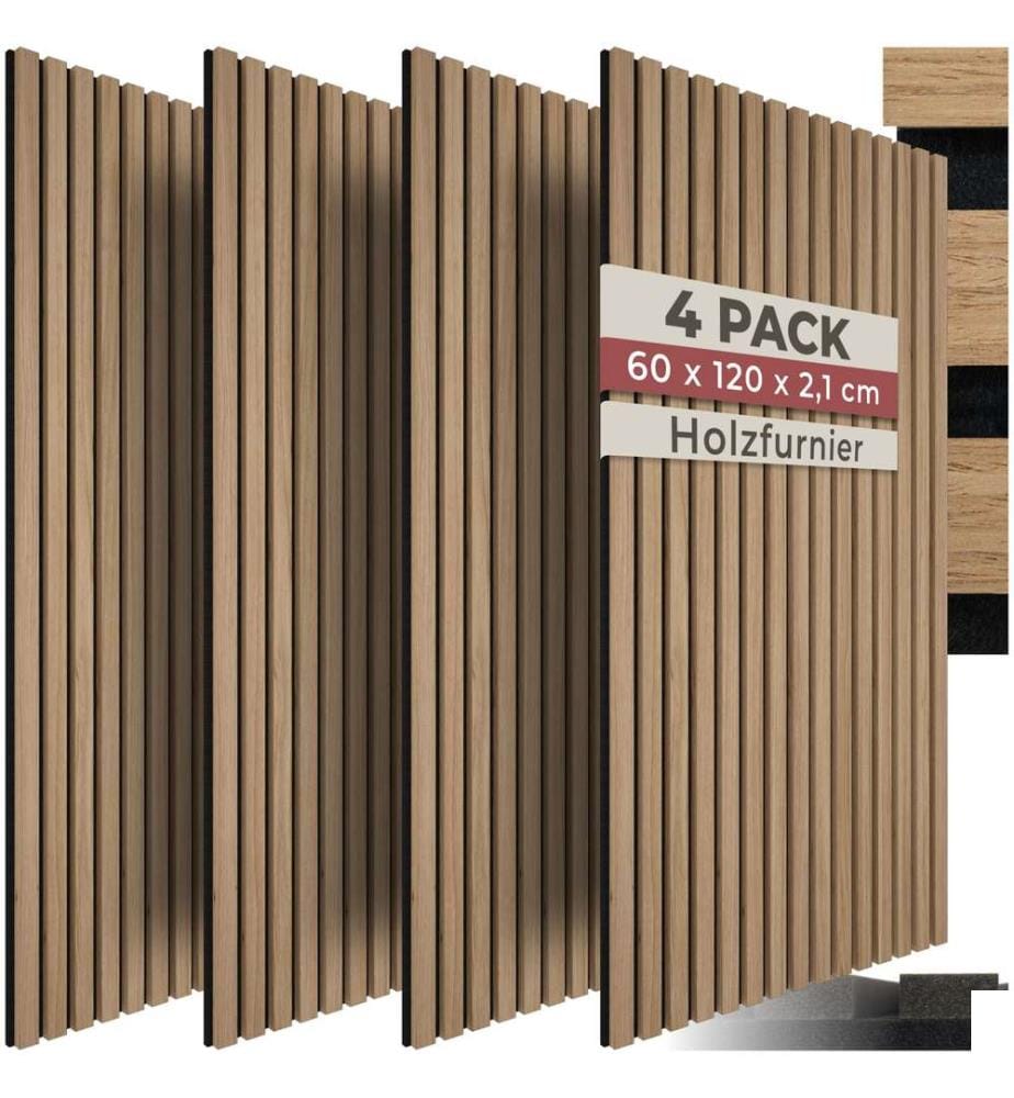 Panneaux acoustiques SONIC WALL aspect bois - marron chêne, Lot de 4