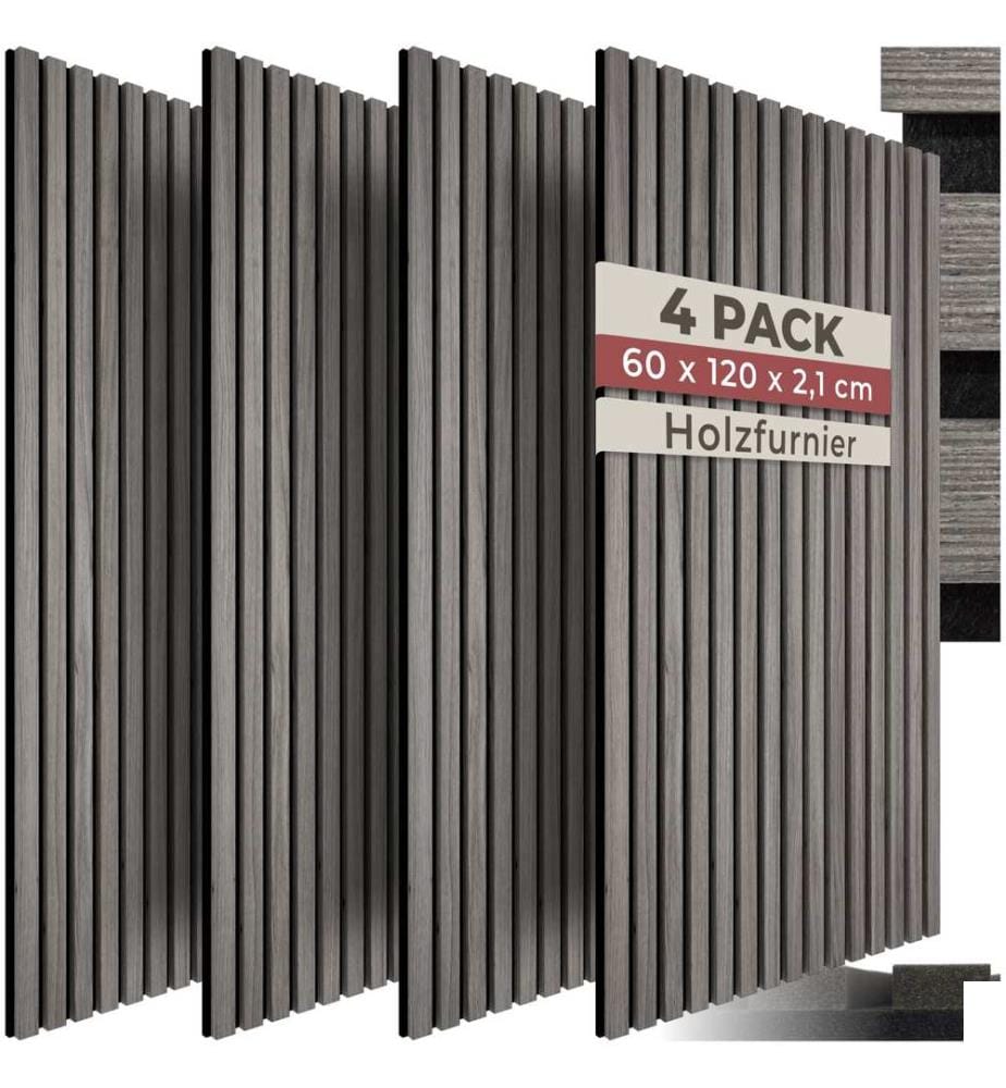 Panneaux acoustiques SONIC WALL aspect bois - chêne gris clair, Lot de 4