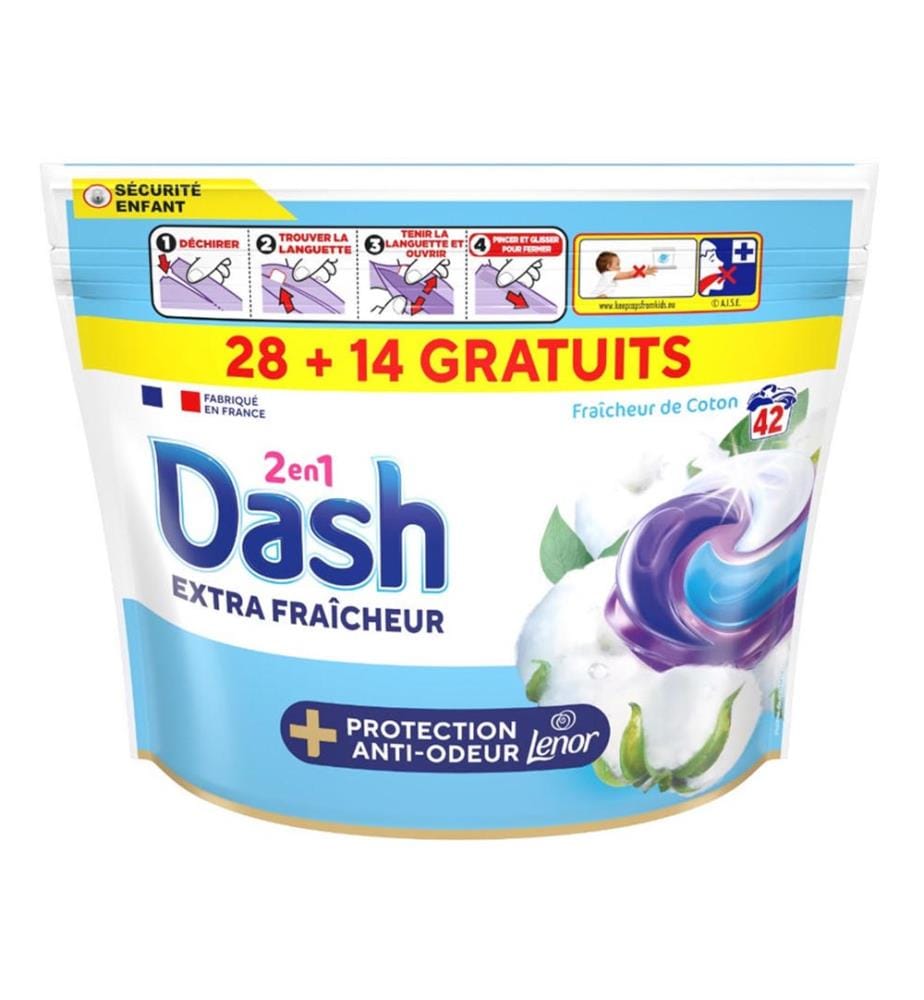 Lot de 3 Lessives Pods 1003.8g 2en1 - Fraicheur de Coton - 28+14 42 Lavages