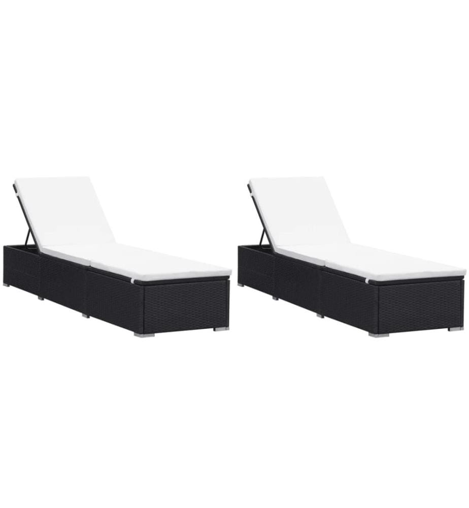vidaXL Chaises longues avec coussins lot de 2 Résine tressée Noir