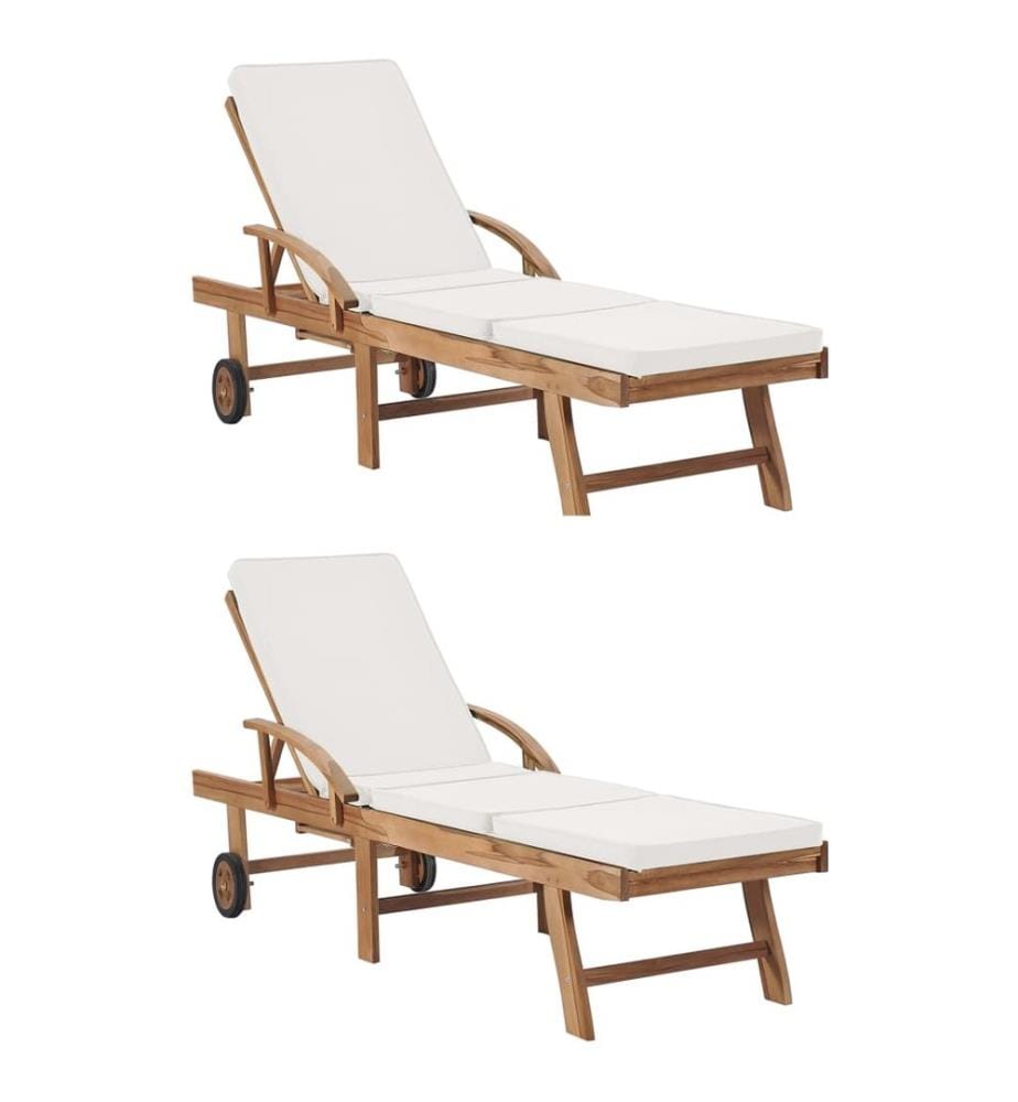vidaXL Chaises longues avec coussins 2 pcs Bois de teck solide Crème