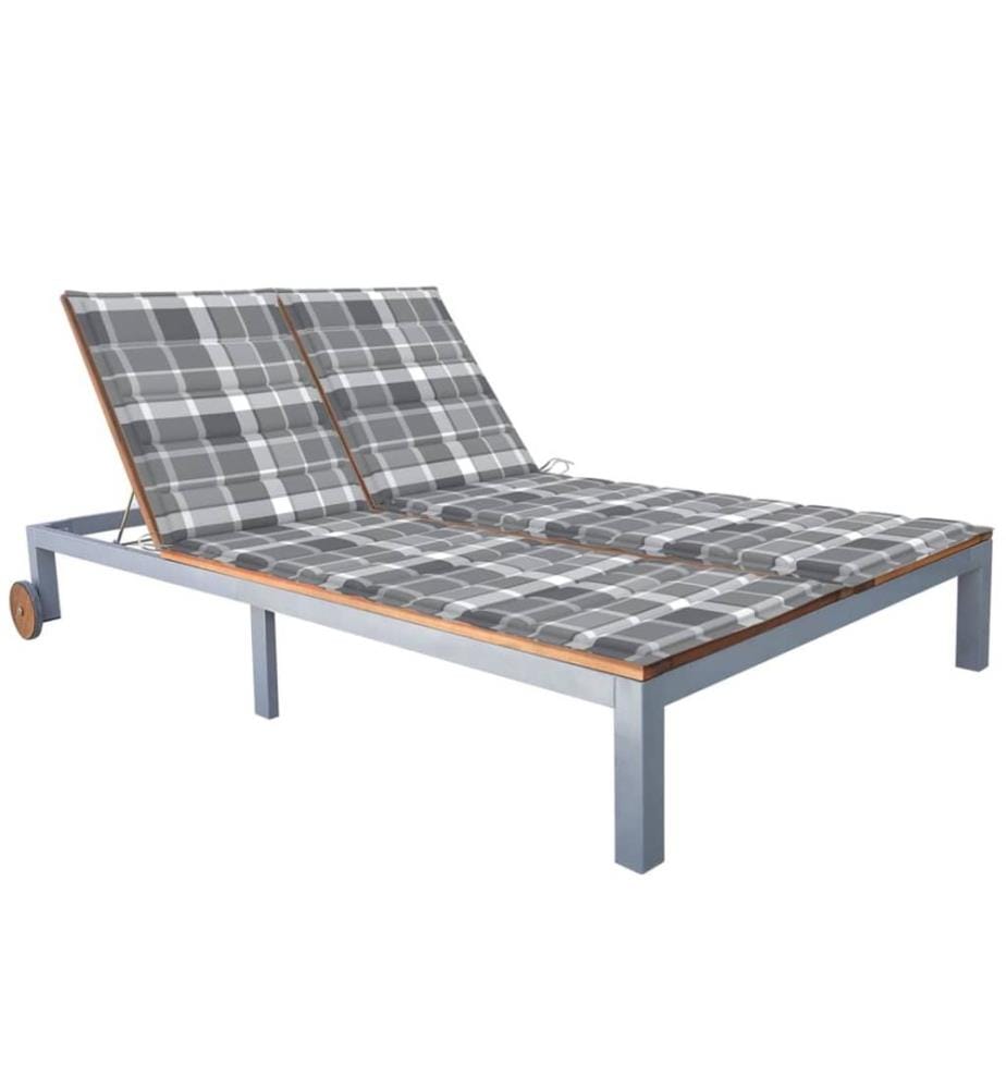 vidaXL Chaise longue 2 places avec coussin Acacia solide et acier